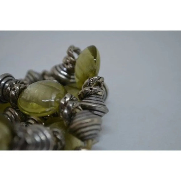 Stackable  Green Glass Silver Bracelets Chunky - Picture 8 of 9